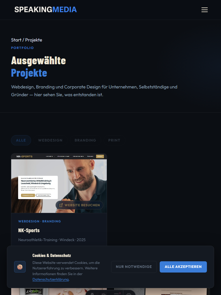 Website auf Tablet